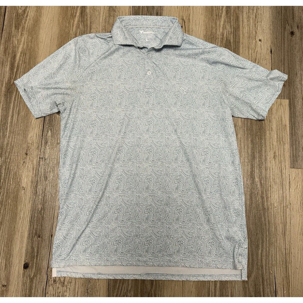 Birddogs Men’s Polo Shirt Size Large Light Blue Tribal Polynesian Print